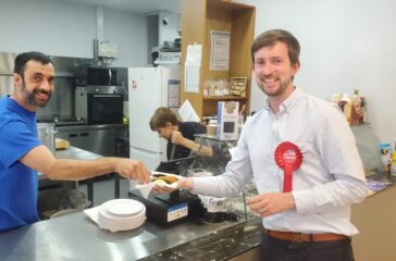 Dan Tomlinson, Labour candidate for Chipping Barnet during a visit to the Cypriot Community Centre in Wood Green.